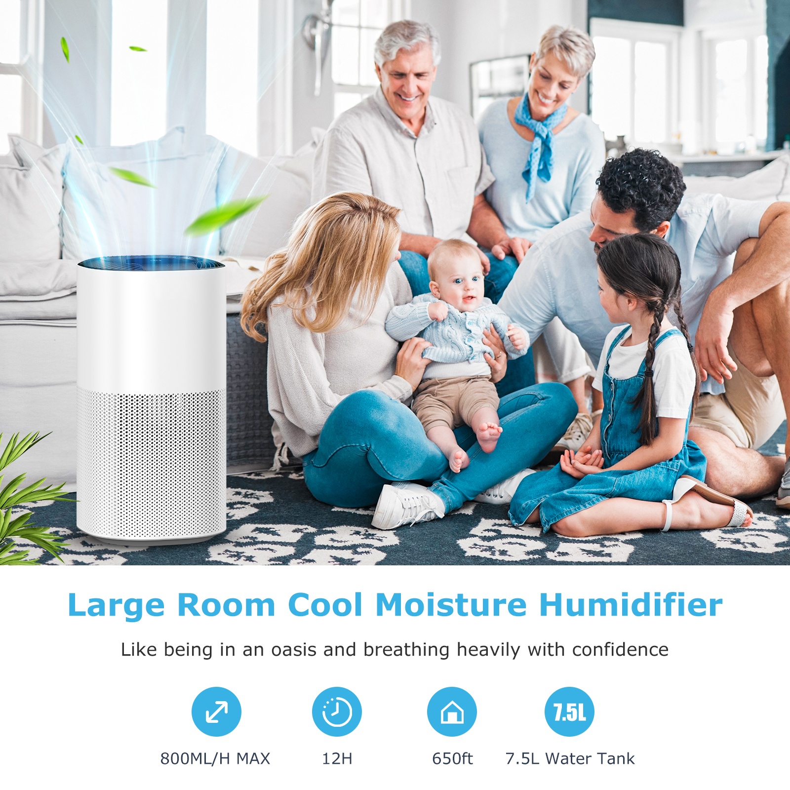 EDON Evaporative No Fog Humidifier 7.5L Large Capacity Humidifiers for Home