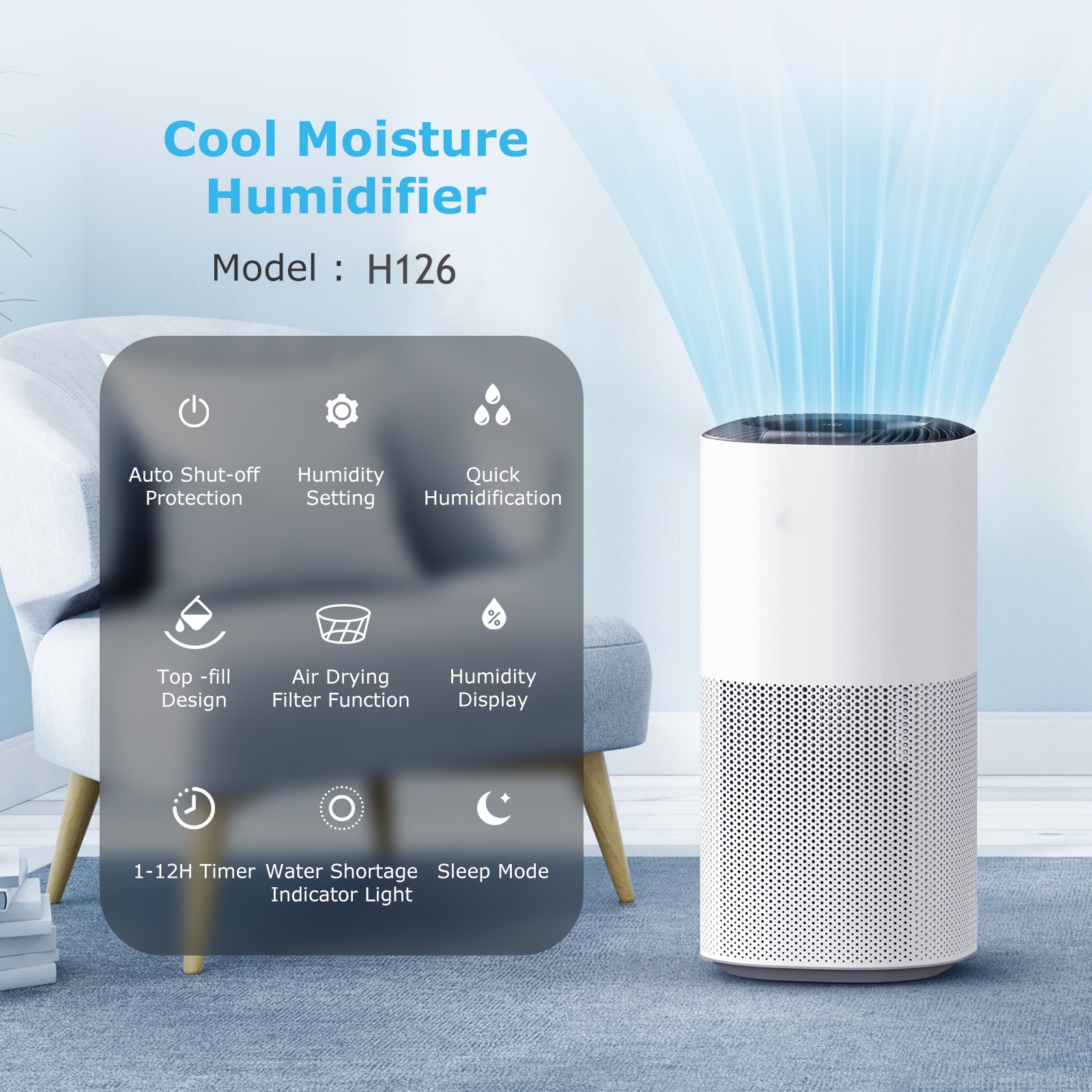 EDON Evaporative No Fog Humidifier 7.5L Large Capacity Humidifiers for Home